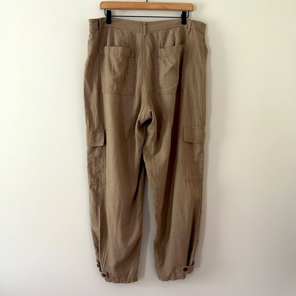 A New Day Linen Blend Cargo Pants Straight Leg Adjustable Ankle Size 14 Brown - Picture 11 of 15